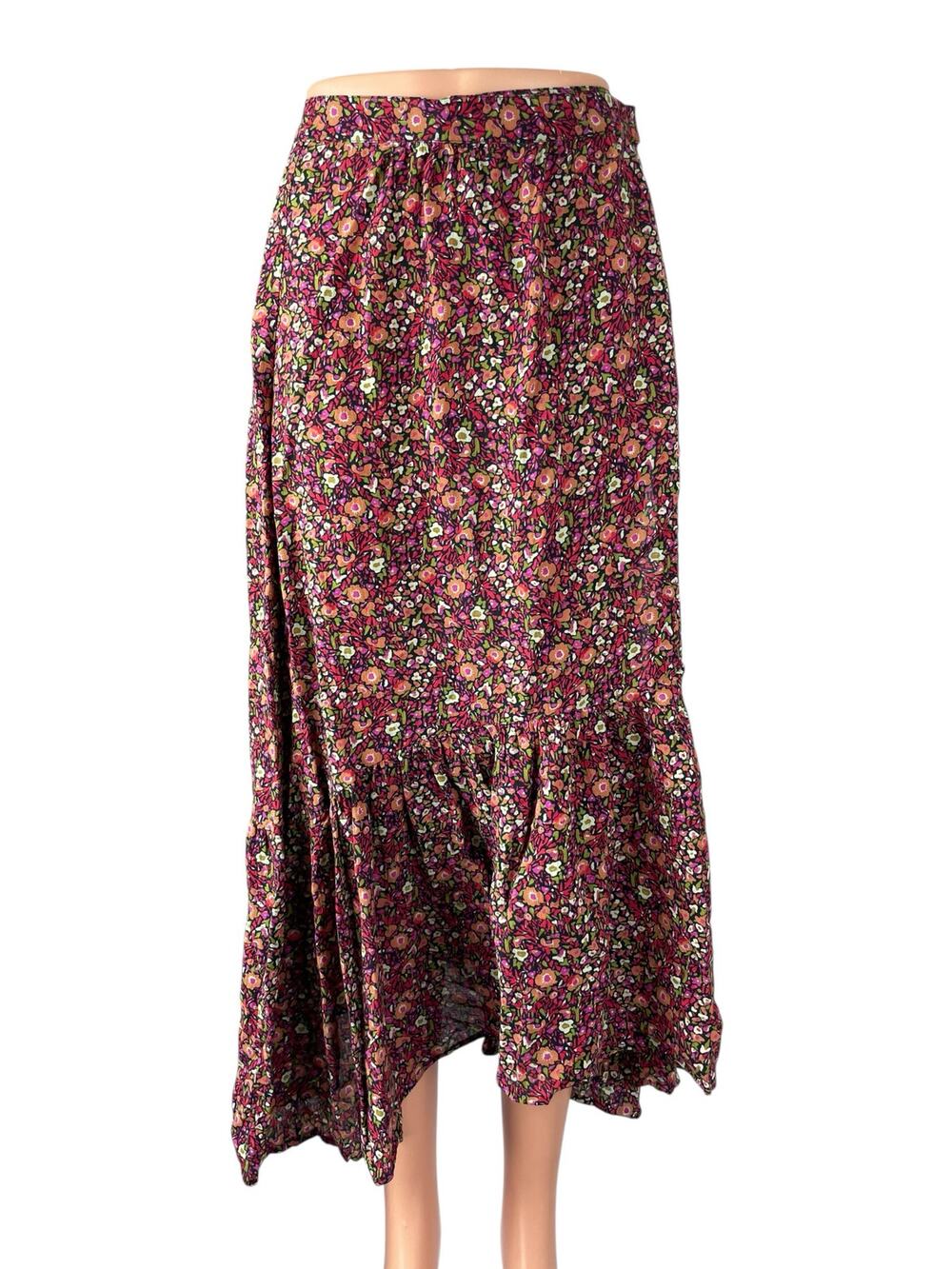 BA&SH Sena Multicolor Floral High Rise Asymmetrical Midi Wrap A-Line Skirt Sz 1